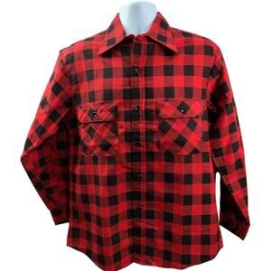 Vintage Sears Perma-Prest Buffalo Plaid Size M Red/Black Long Sleeve Made in USA